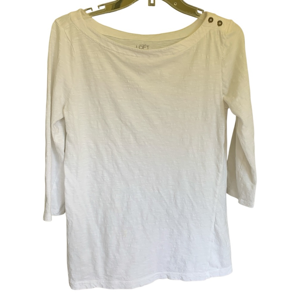LOFT Ivory white tunic three quarter length medium with button accents